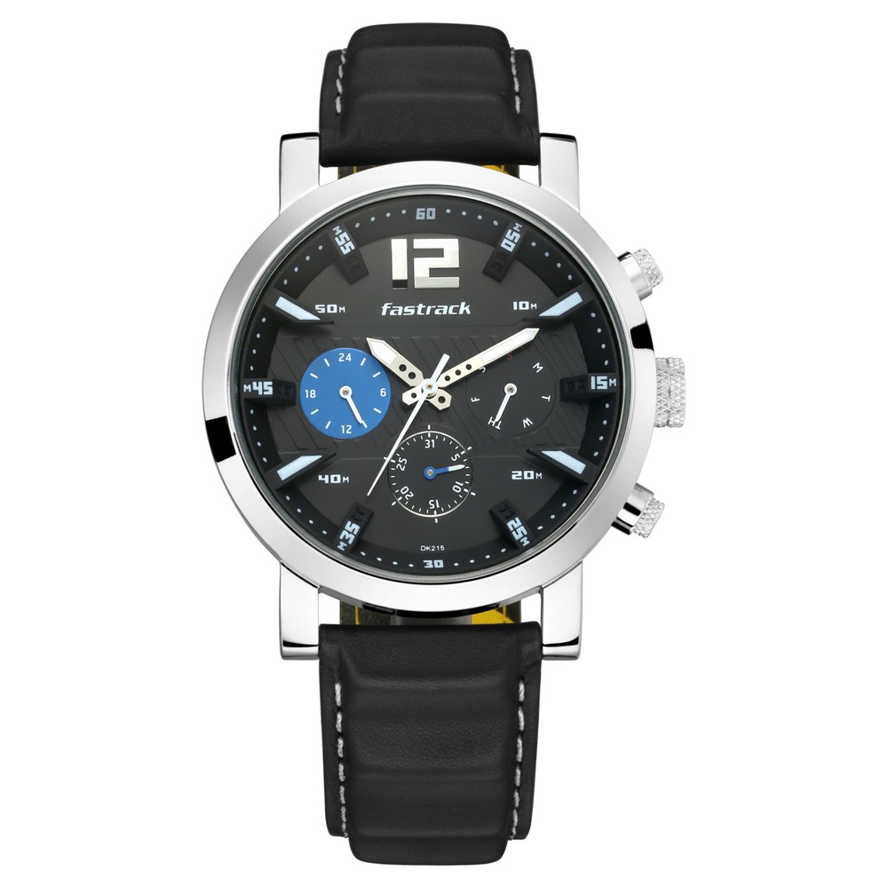 Fastrack 3227SL01 Fast fit Quartz Multifunction Black Dial Leather Strap Watch for Guys